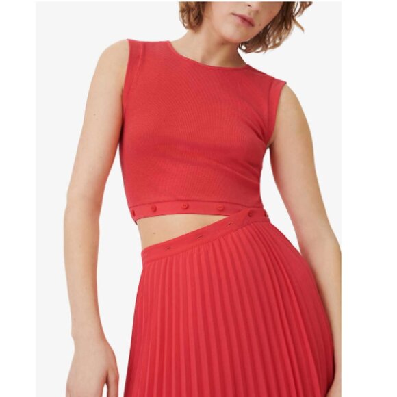 Maje Riplit Pleated Jersey-Woven Midi Dress - Picture 3 of 13